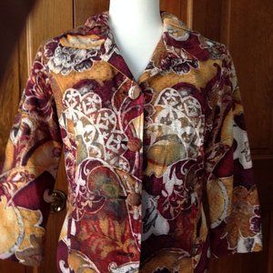 Chico Fully Lined 3/4 Length Sleeve Button front Jacket with hip pockets, size 0